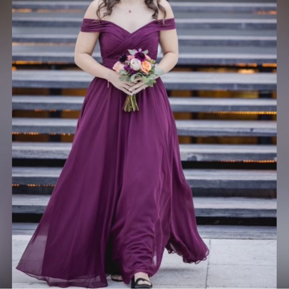 Off the Shoulder Bridesmaids Dress - Morilee Madeline Gardner in Bordeaux